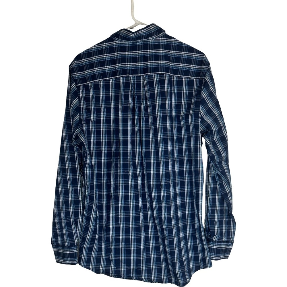 Chaps Button Down Shirt Mens Medium Dark Blue Plaid Stretch Easy Care LongSleeve - Picture 6 of 11